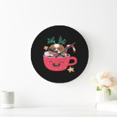 Cavalier King Charles Spaniel Teacup Xmas Holiday  Große Wanduhr (Zuhause)