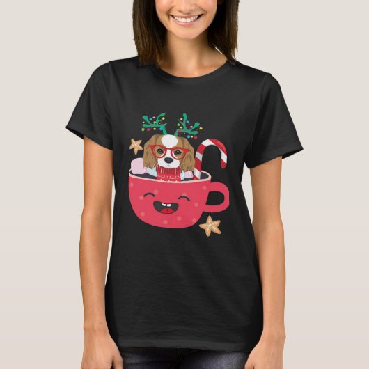 Cavalier King Charles Spaniel Teacup Xmas Holiday T-Shirt (Vorderseite)
