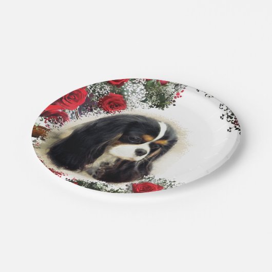 Cavalier King Charles Spaniel - Tri, Plate Pappteller (Schrägansicht)