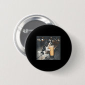 Cavalier King Charles Spaniel trinkt Eiskaffee Button (Vorne & Hinten)