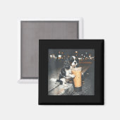 Cavalier King Charles Spaniel trinkt Eiskaffee Magnet (Vorderseite/Rückseite)