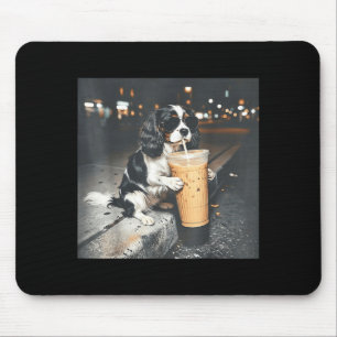 Cavalier King Charles Spaniel trinkt Eiskaffee Mousepad