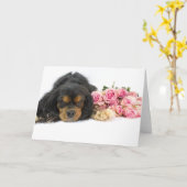Cavalier King Charles Spaniel und Rose Card Karte (Gelbe Blume)