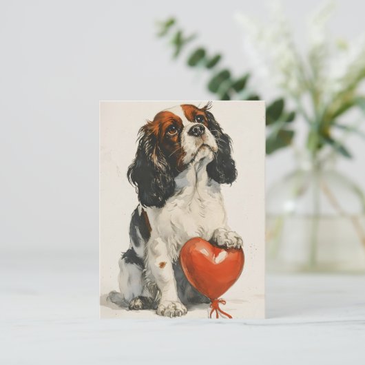 Cavalier King Charles Spaniel Valentine's Day Postkarte (Stehend Vorderseite)