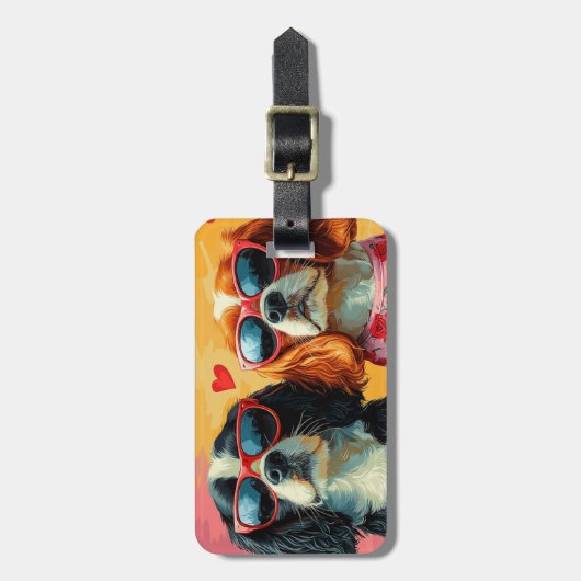 Cavalier King Charles Spaniel Valentinstag Gepäckanhänger (Vorderseite vertikal)