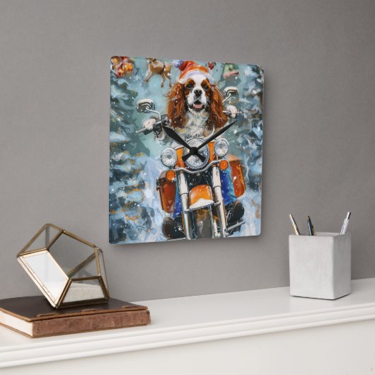 Cavalier King Charles Spaniel Weihnachten Quadratische Wanduhr (Büro)