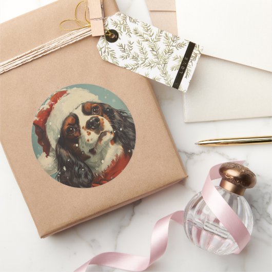 Cavalier King Charles Spaniel Weihnachten Runder Aufkleber (Schenken)