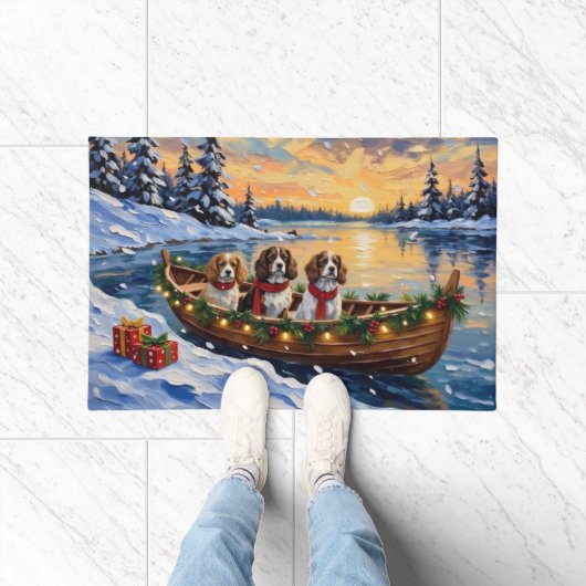 Cavalier King Charles Spaniel Weihnachtsboot Fußmatte (Indoor)