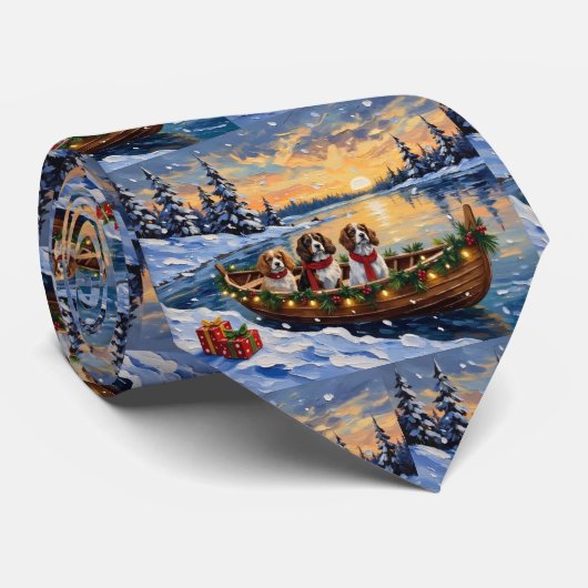 Cavalier King Charles Spaniel Weihnachtsboot Krawatte (Gerollt)