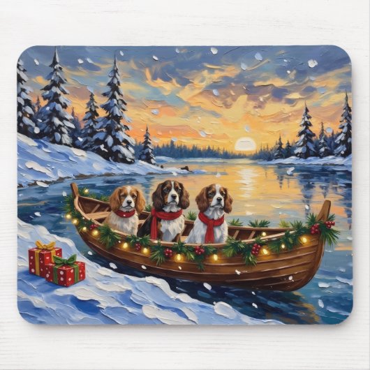 Cavalier King Charles Spaniel Weihnachtsboot Mousepad (Vorne)