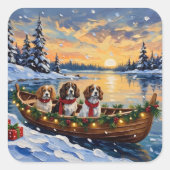 Cavalier King Charles Spaniel Weihnachtsboot Quadratischer Aufkleber (Vorderseite)