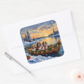 Cavalier King Charles Spaniel Weihnachtsboot Quadratischer Aufkleber (Umschlag)