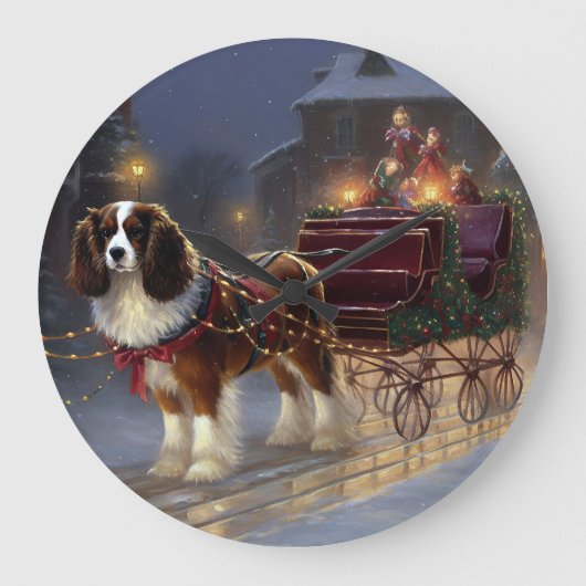 Cavalier King Charles Spaniel Weihnachtsfest Große Wanduhr (Vorderseite)