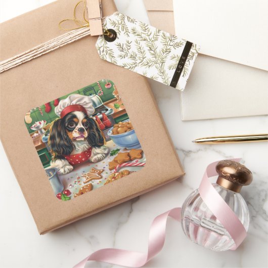 Cavalier King Charles Spaniel Weihnachtsgebäck Quadratischer Aufkleber (Schenken)