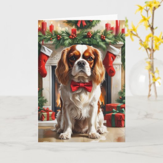 Cavalier King Charles Spaniel Weihnachtsgrüeting Karte (Gelbe Blume)