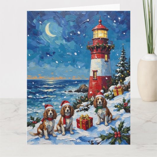 Cavalier King Charles Spaniel Weihnachtsleuchtturm Karte (Vorderseite)