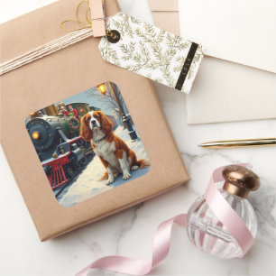 Cavalier King Charles Spaniel Weihnachtsschiene Quadratischer Aufkleber