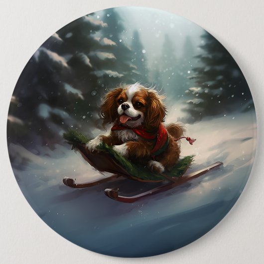 Cavalier King Charles Spaniel Weihnachtsschnee Button (Vorderseite)