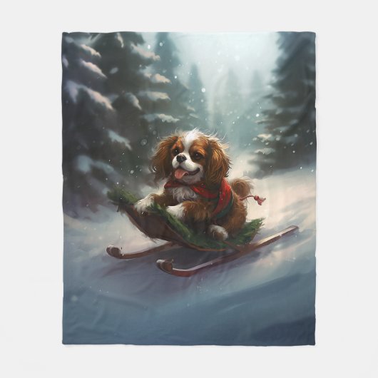 Cavalier King Charles Spaniel Weihnachtsschnee Fleecedecke (Vorderseite)