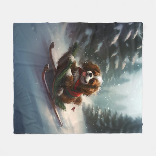 Cavalier King Charles Spaniel Weihnachtsschnee Fleecedecke (Vorderseite (Horizontal))
