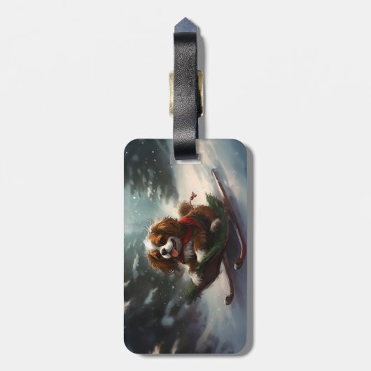 Cavalier King Charles Spaniel Weihnachtsschnee Gepäckanhänger (Rückseite vertikal)