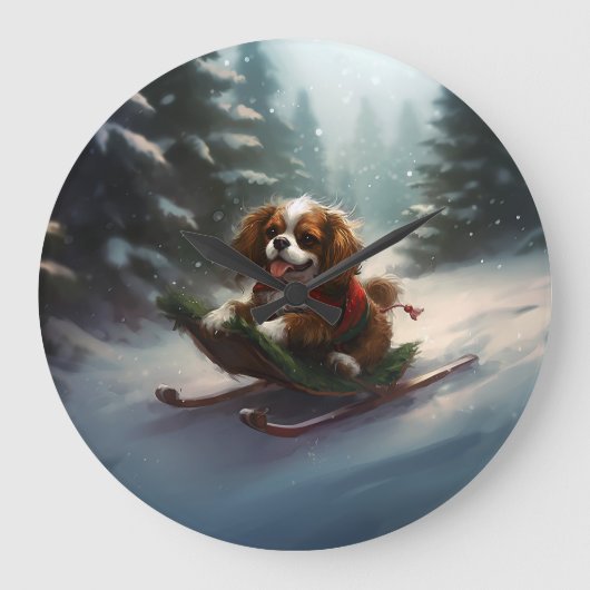 Cavalier King Charles Spaniel Weihnachtsschnee Große Wanduhr (Vorderseite)