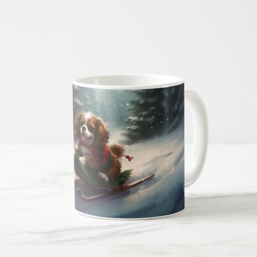 Cavalier King Charles Spaniel Weihnachtsschnee Kaffeetasse (VorderseiteRechts)