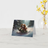 Cavalier King Charles Spaniel Weihnachtsschnee Karte (Gelbe Blume)