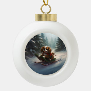 Cavalier King Charles Spaniel Weihnachtsschnee Keramik Kugel-Ornament