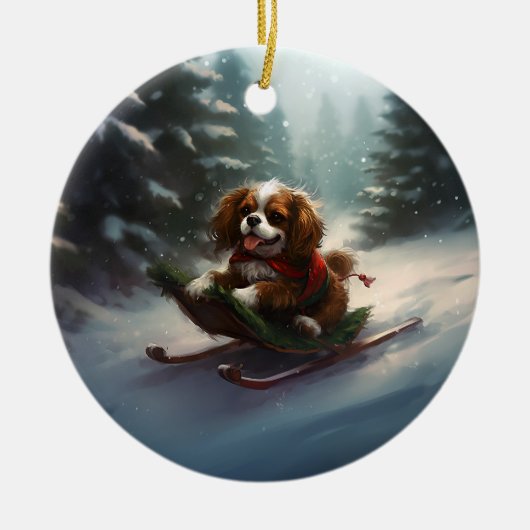 Cavalier King Charles Spaniel Weihnachtsschnee Keramik Ornament (Vorne)