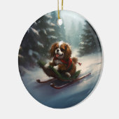 Cavalier King Charles Spaniel Weihnachtsschnee Keramik Ornament (Links)