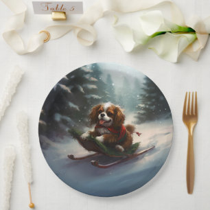Cavalier King Charles Spaniel  Weihnachtsschnee Pappteller