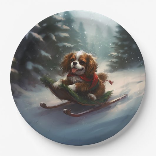 Cavalier King Charles Spaniel Weihnachtsschnee Pappteller (Vorderseite)