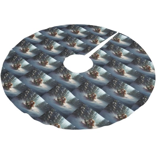 Cavalier King Charles Spaniel Weihnachtsschnee Polyester Weihnachtsbaumdecke (Schrägansicht)