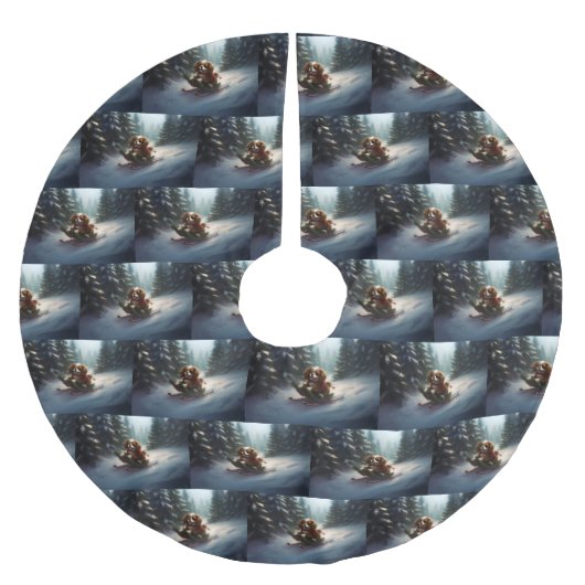 Cavalier King Charles Spaniel Weihnachtsschnee Polyester Weihnachtsbaumdecke (Vorderseite)