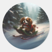 Cavalier King Charles Spaniel Weihnachtsschnee Runder Aufkleber (Vorderseite)