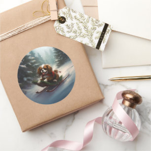 Cavalier King Charles Spaniel Weihnachtsschnee Runder Aufkleber