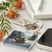 Cavalier King Charles Spaniel Weihnachtsschnee Schlüsselanhänger (Vorderseite rechts)