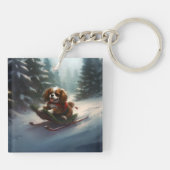 Cavalier King Charles Spaniel Weihnachtsschnee Schlüsselanhänger (Rückseite)