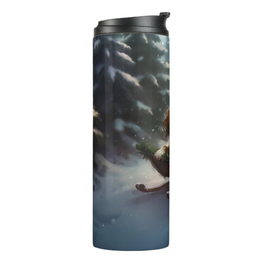 Cavalier King Charles Spaniel Weihnachtsschnee Thermosbecher (Nach links gedreht)