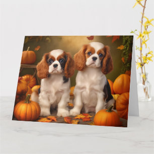 Cavalier King Charles Spaniel Welpe Herbst Kürbis Karte