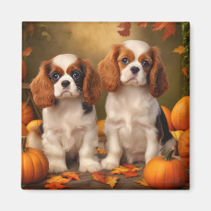 Cavalier King Charles Spaniel Welpe Herbst Kürbis Magnet