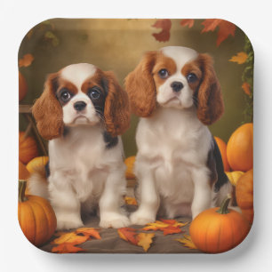Cavalier King Charles Spaniel Welpe Herbst Kürbis Pappteller