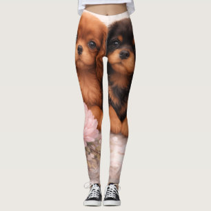 Cavalier-King-Charles-Spaniel-Welpen in Blütenprac Leggings