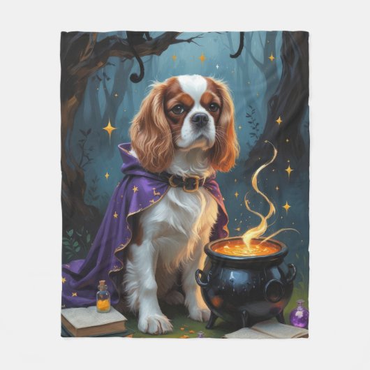 Cavalier King Charles Spaniel Whimsical Halloween Fleecedecke (Vorderseite)