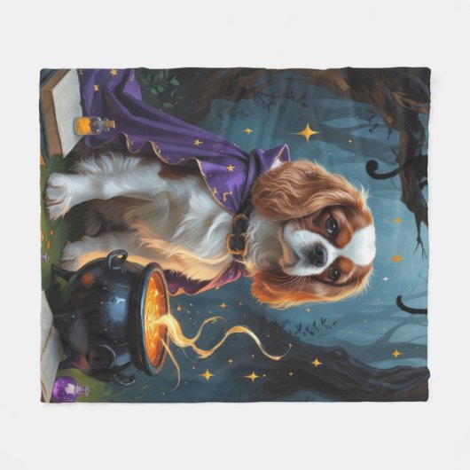 Cavalier King Charles Spaniel Whimsical Halloween Fleecedecke (Vorderseite (Horizontal))