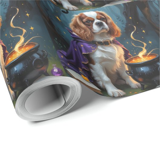 Cavalier King Charles Spaniel Whimsical Halloween Geschenkpapier (Rolleneckpunkt)