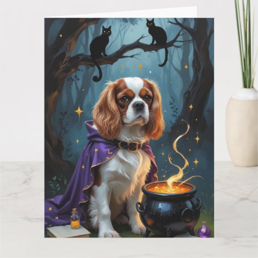 Cavalier King Charles Spaniel Whimsical Halloween Karte (Vorderseite)