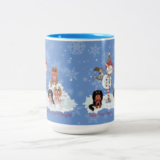 Cavalier King Charles Spaniel Winter Scene Zweifarbige Tasse (Mittel)