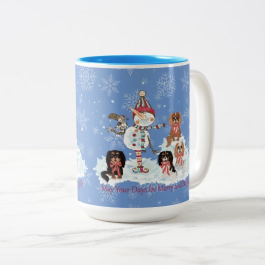 Cavalier King Charles Spaniel Winter Scene Zweifarbige Tasse (VorderseiteRechts)